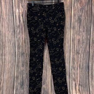 Pilcro Black and Gold Patterned Pants